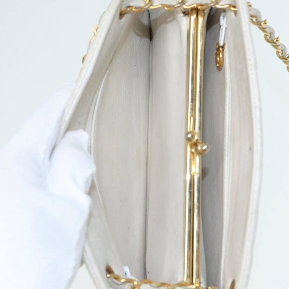 CHANEL V Stitch Chain Hand Bag Leather White CC Auth yk14103 - Picture 10 of 16